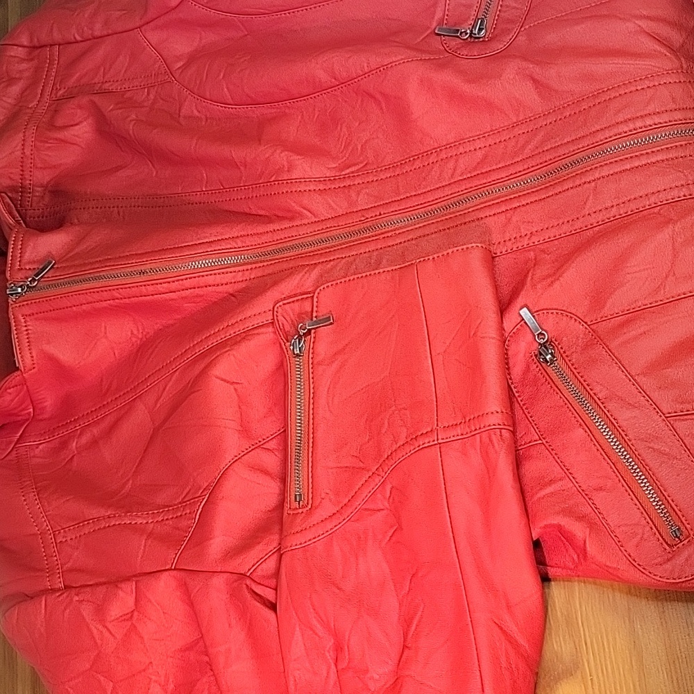 Conrad C Red Faux Leather Motorcycle Jacket - Picture 4 of 5